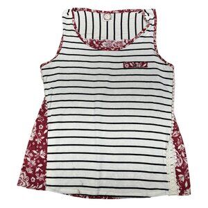 TruSelf Women's XL Striped & Floral Tank Top Boho Mixed Print Sleeveless Blouse